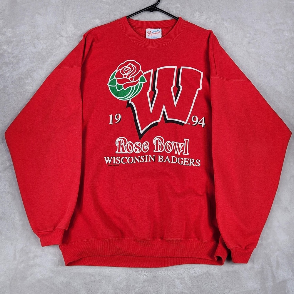 Vintage Wisconsin Badgers Sweatshirt Mens XL Red NCAA Football Rose Bowl Hanes